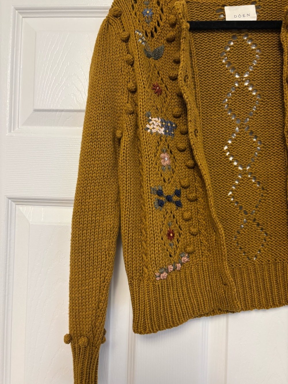 DÔEN Forget Me Not Cardigan Small Mustard Embroidered Organic Cotton - Picture 8 of 16